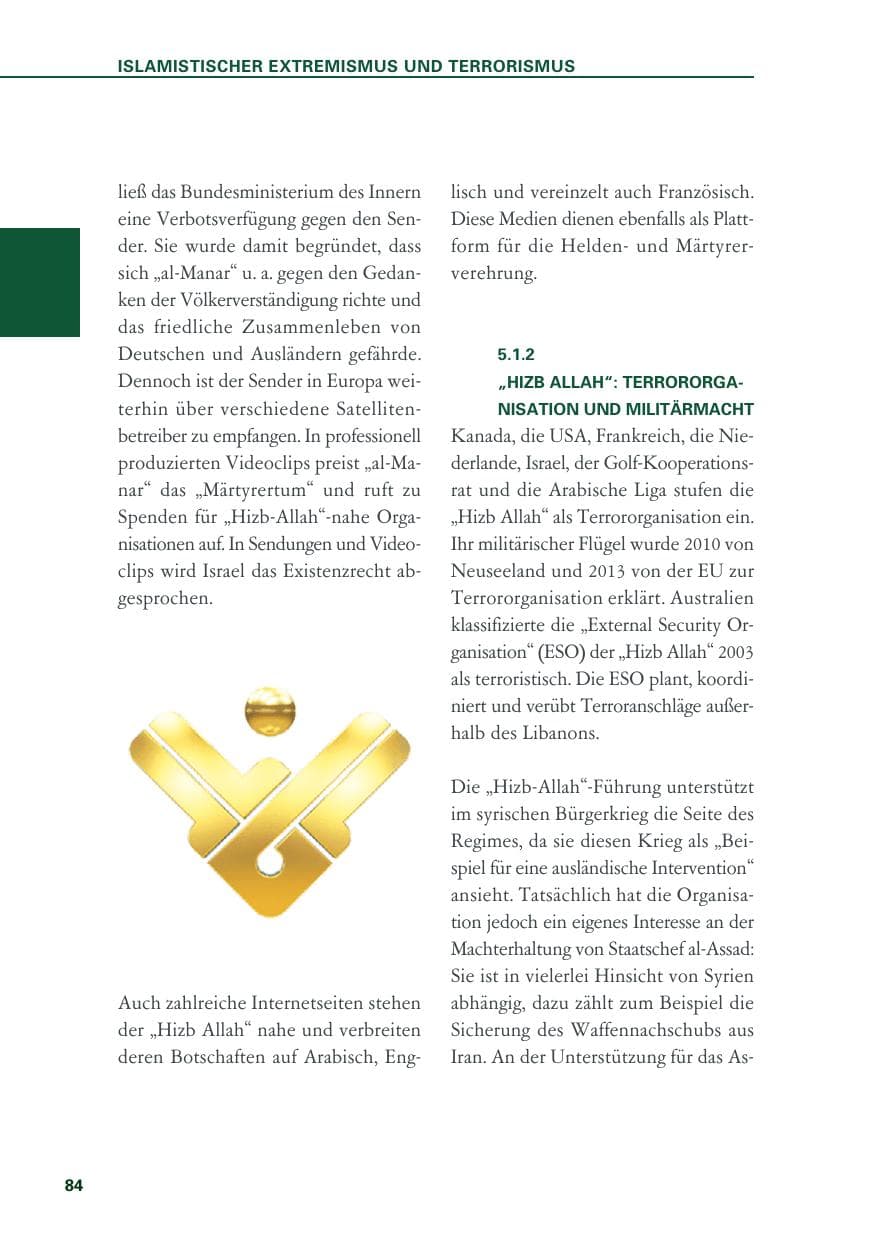 Seite 84 des Verfassungsschutzbericht 2018 Baden-Württemberg