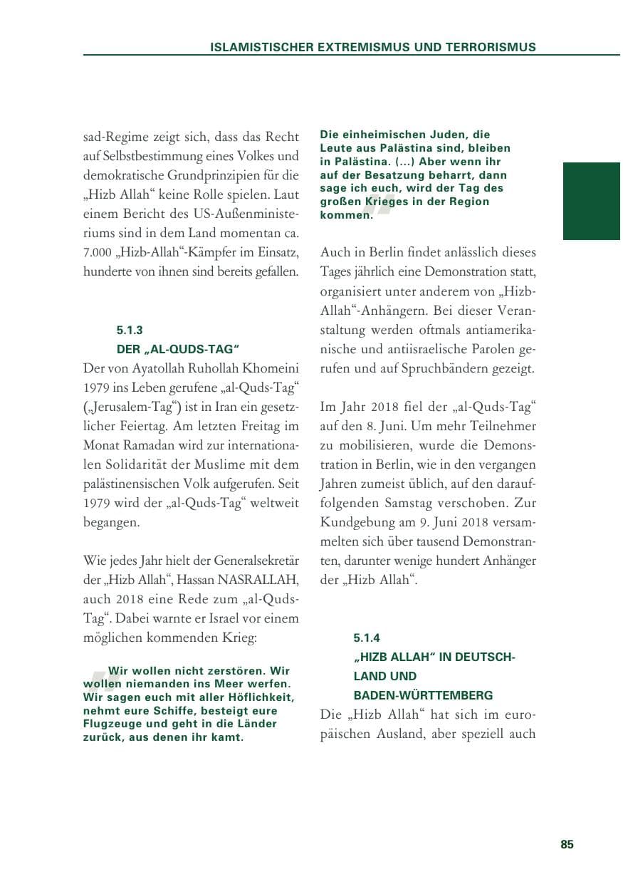 Seite 85 des Verfassungsschutzbericht 2018 Baden-Württemberg