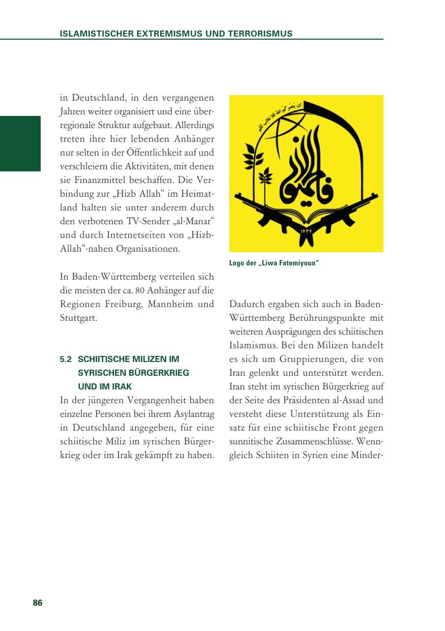 Seite 86 des Verfassungsschutzbericht 2018 Baden-Württemberg