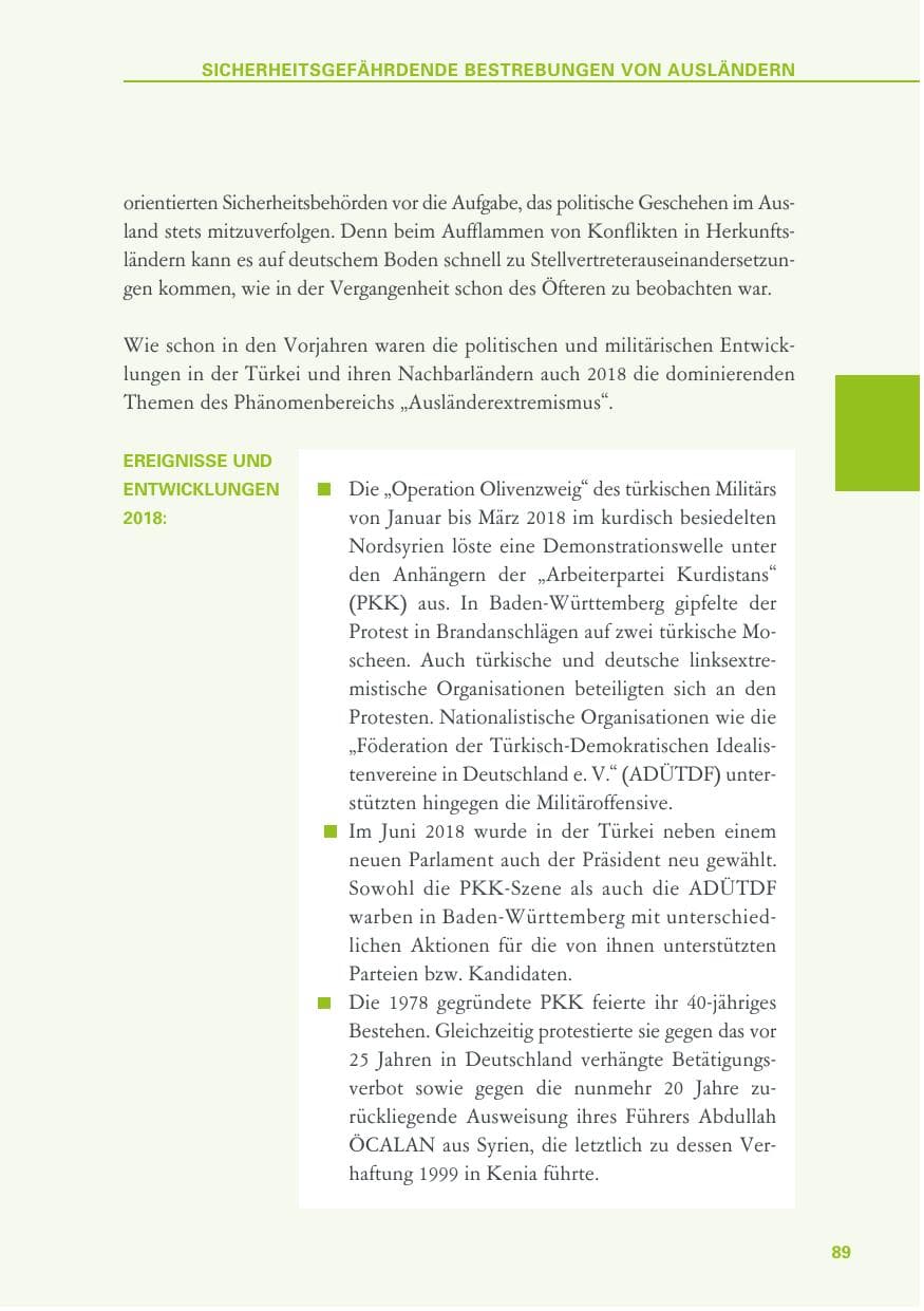 Seite 89 des Verfassungsschutzbericht 2018 Baden-Württemberg