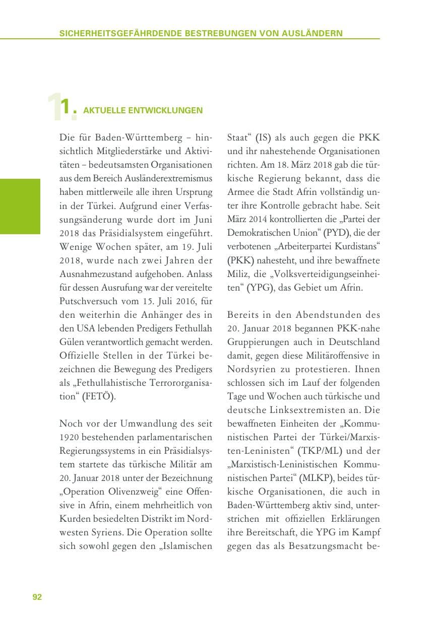 Seite 92 des Verfassungsschutzbericht 2018 Baden-Württemberg