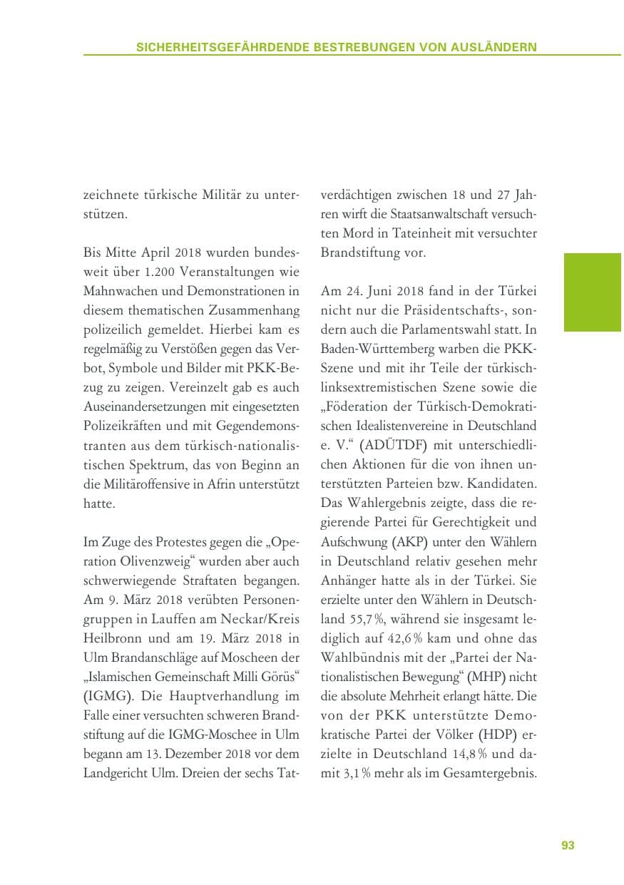 Seite 93 des Verfassungsschutzbericht 2018 Baden-Württemberg