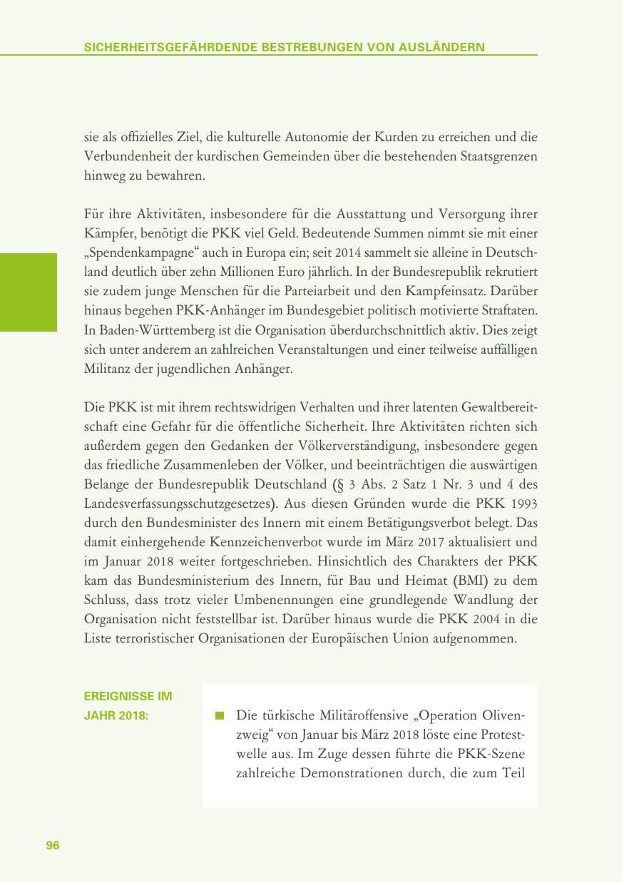 Seite 96 des Verfassungsschutzbericht 2018 Baden-Württemberg