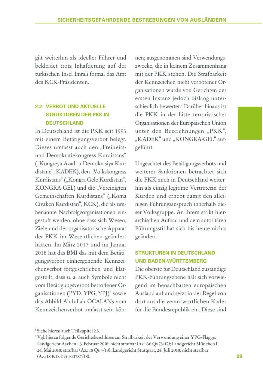 Seite 99 des Verfassungsschutzbericht 2018 Baden-Württemberg