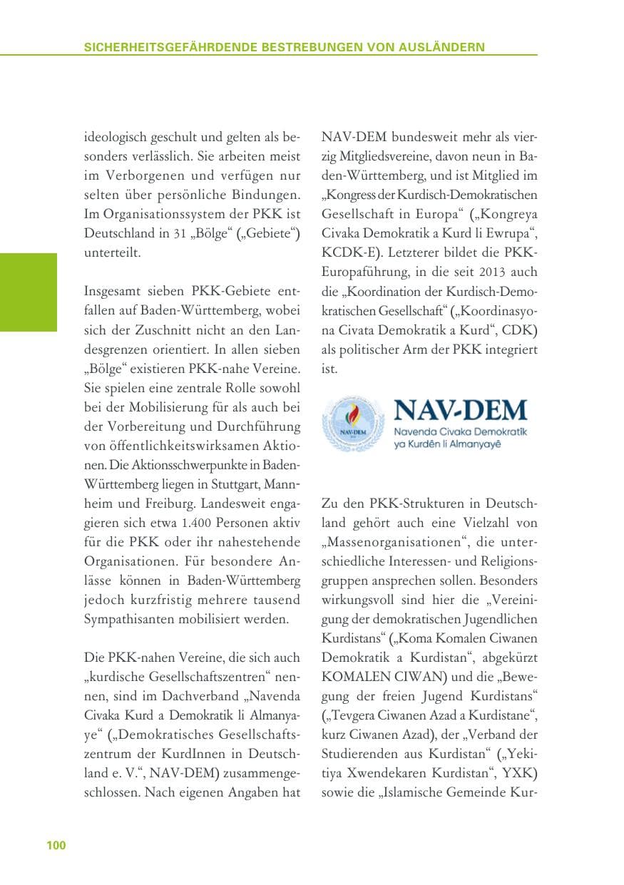 Seite 100 des Verfassungsschutzbericht 2018 Baden-Württemberg
