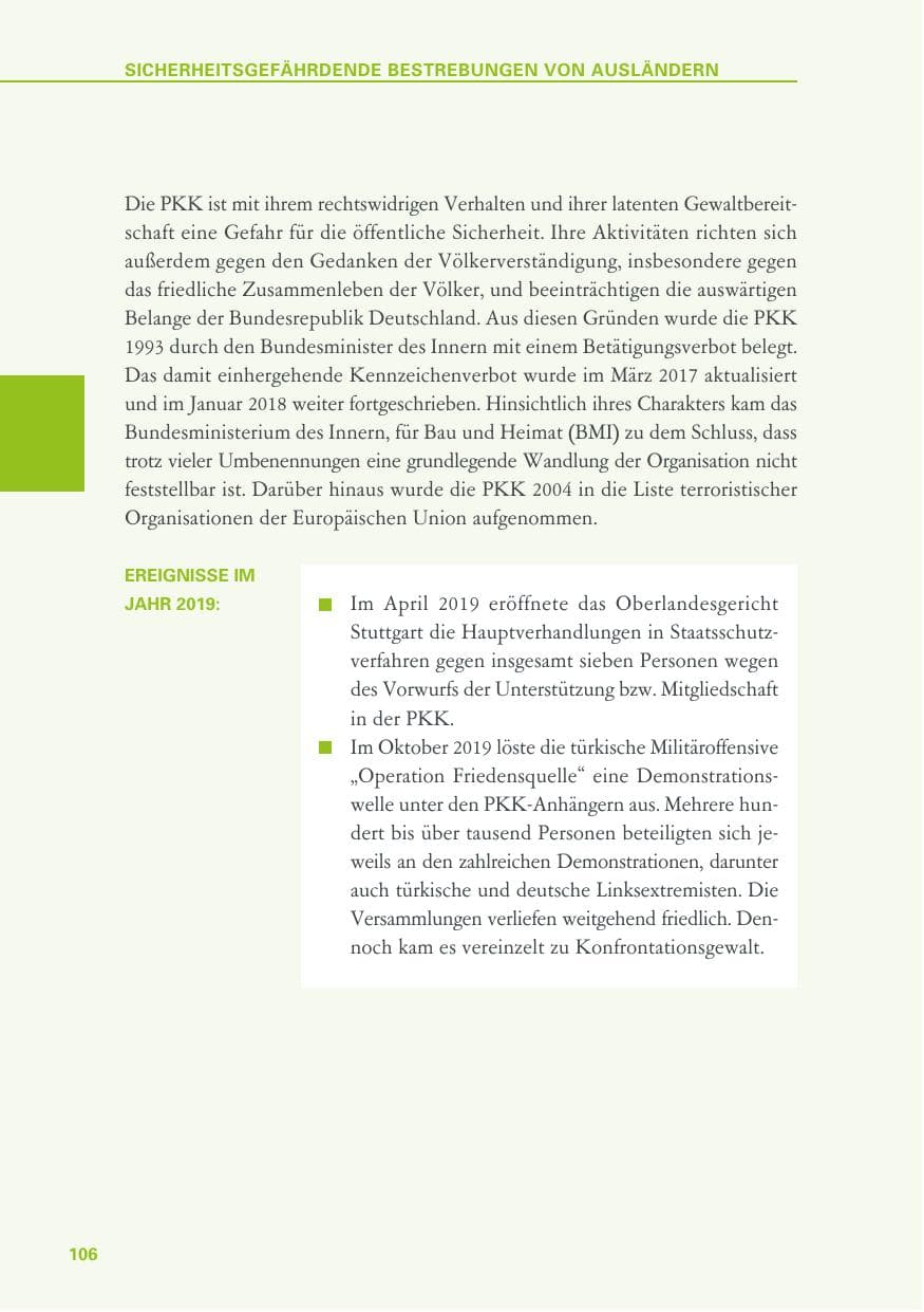 Seite 106 des Verfassungsschutzbericht 2019 Baden-Württemberg