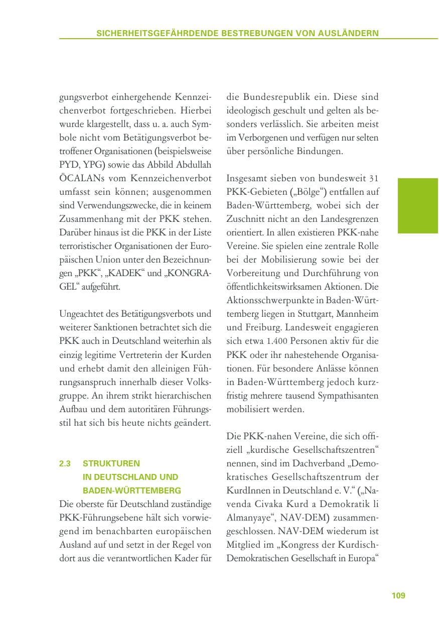 Seite 109 des Verfassungsschutzbericht 2019 Baden-Württemberg