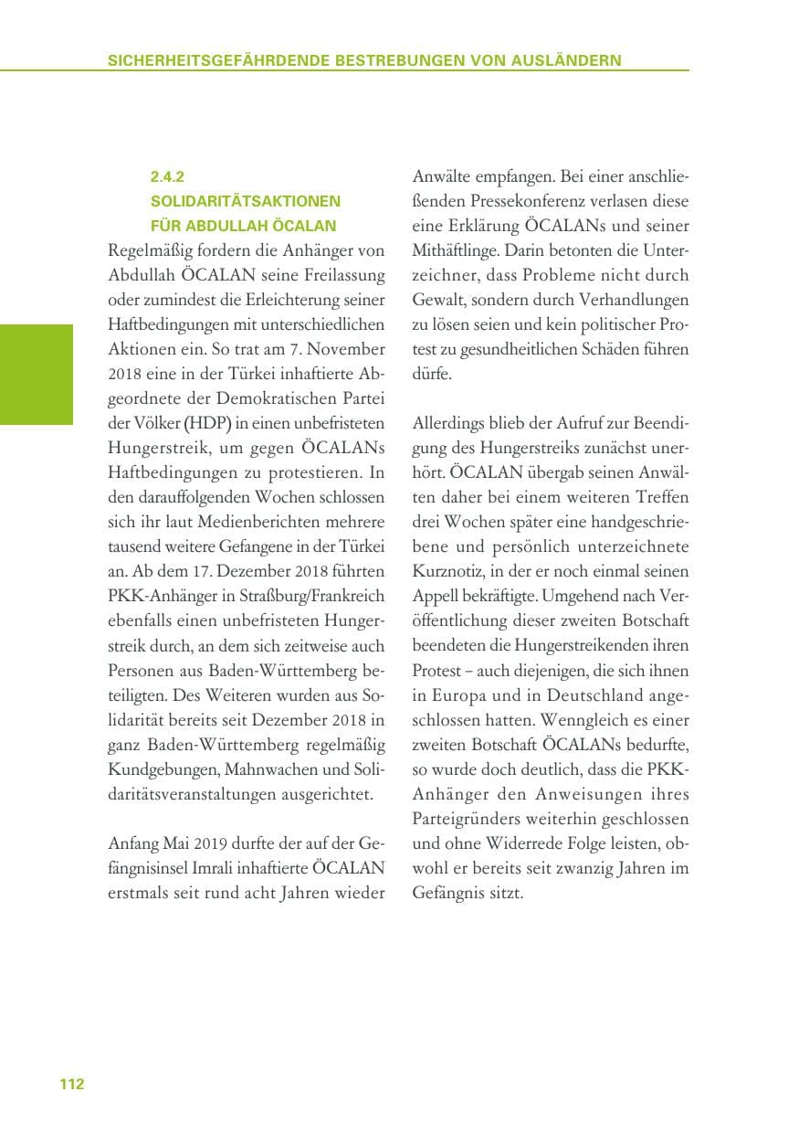 Seite 112 des Verfassungsschutzbericht 2019 Baden-Württemberg