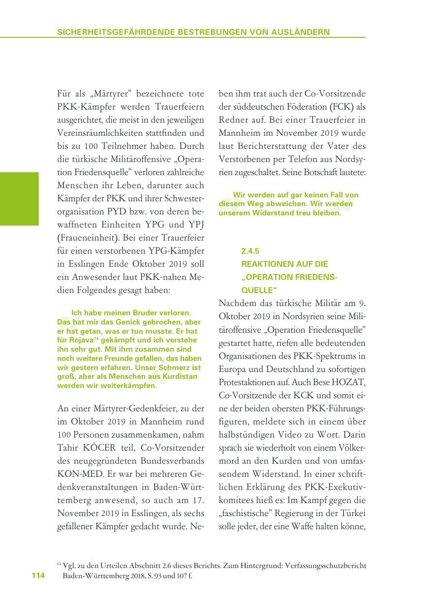 Seite 114 des Verfassungsschutzbericht 2019 Baden-Württemberg