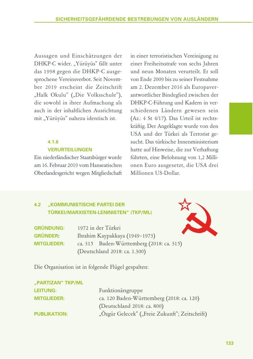 Seite 133 des Verfassungsschutzbericht 2019 Baden-Württemberg