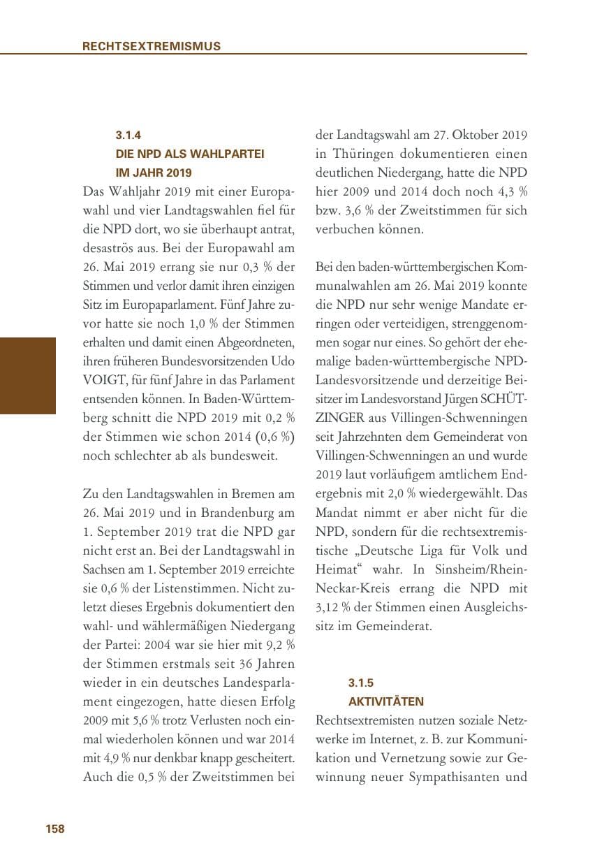 Seite 158 des Verfassungsschutzbericht 2019 Baden-Württemberg