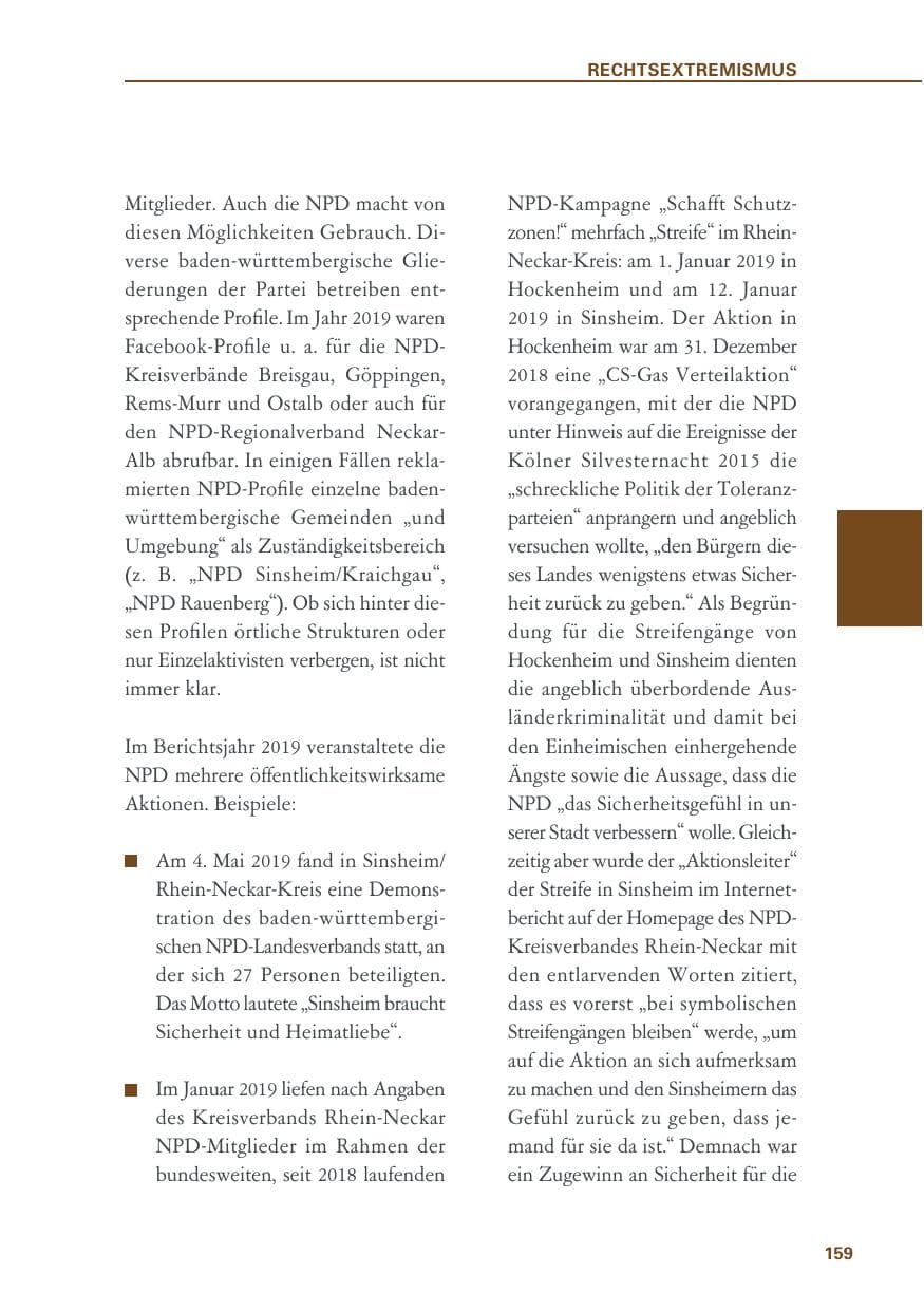 Seite 159 des Verfassungsschutzbericht 2019 Baden-Württemberg