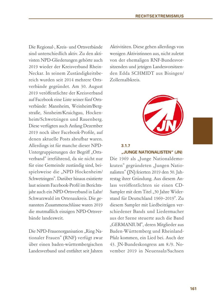 Seite 161 des Verfassungsschutzbericht 2019 Baden-Württemberg