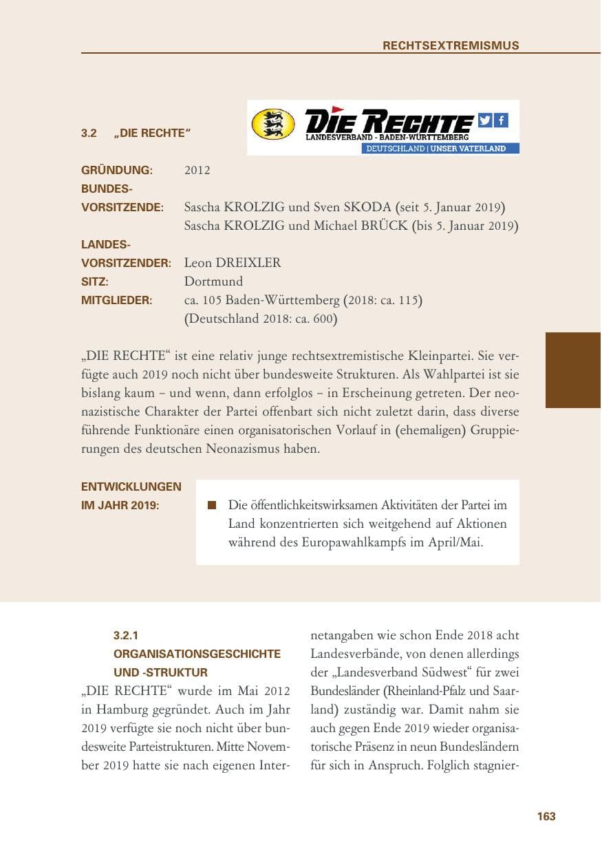 Seite 163 des Verfassungsschutzbericht 2019 Baden-Württemberg