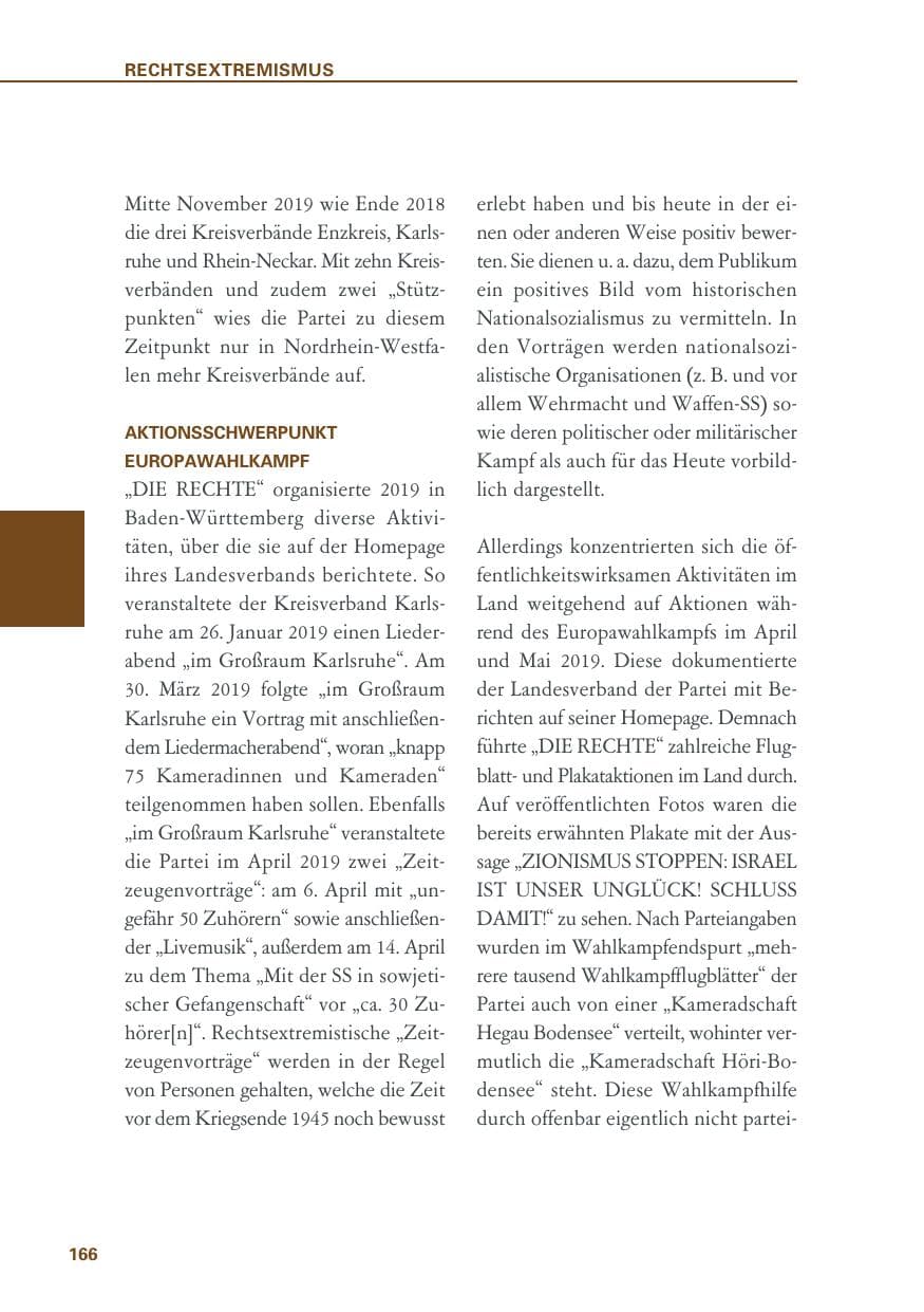 Seite 166 des Verfassungsschutzbericht 2019 Baden-Württemberg