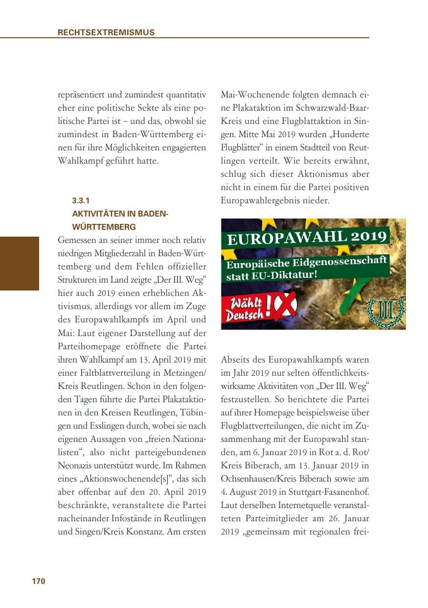 Seite 170 des Verfassungsschutzbericht 2019 Baden-Württemberg