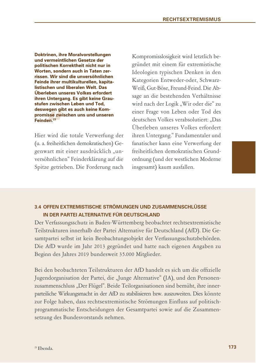 Seite 173 des Verfassungsschutzbericht 2019 Baden-Württemberg