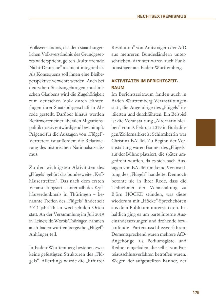 Seite 175 des Verfassungsschutzbericht 2019 Baden-Württemberg