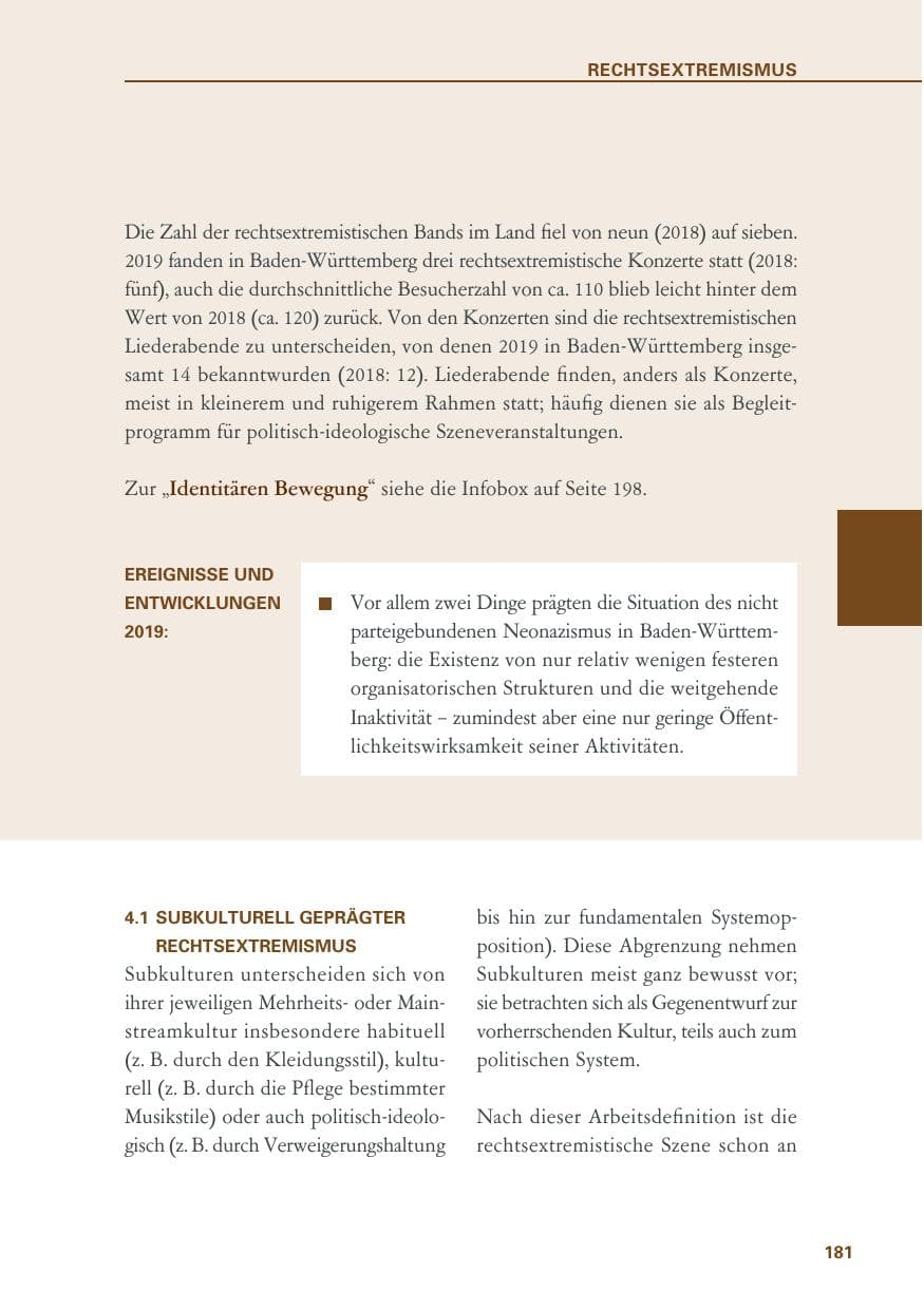 Seite 181 des Verfassungsschutzbericht 2019 Baden-Württemberg