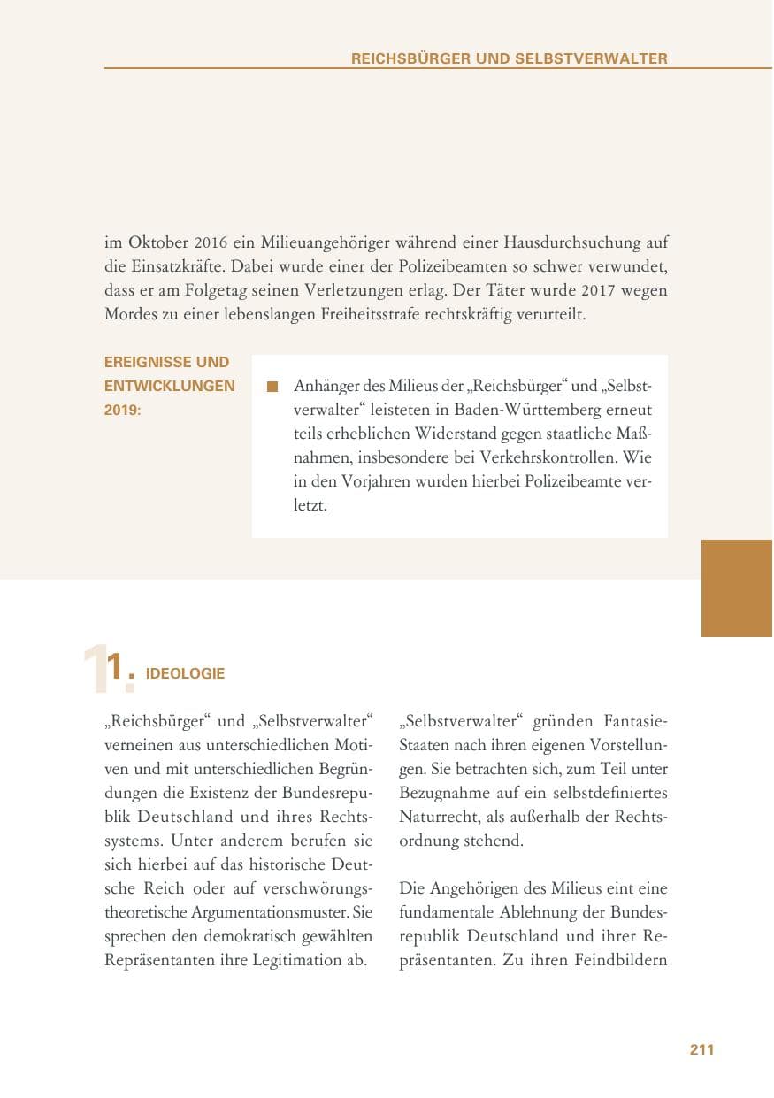 Seite 211 des Verfassungsschutzbericht 2019 Baden-Württemberg