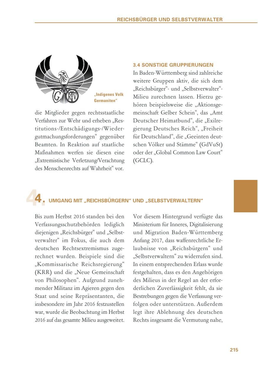 Seite 215 des Verfassungsschutzbericht 2019 Baden-Württemberg