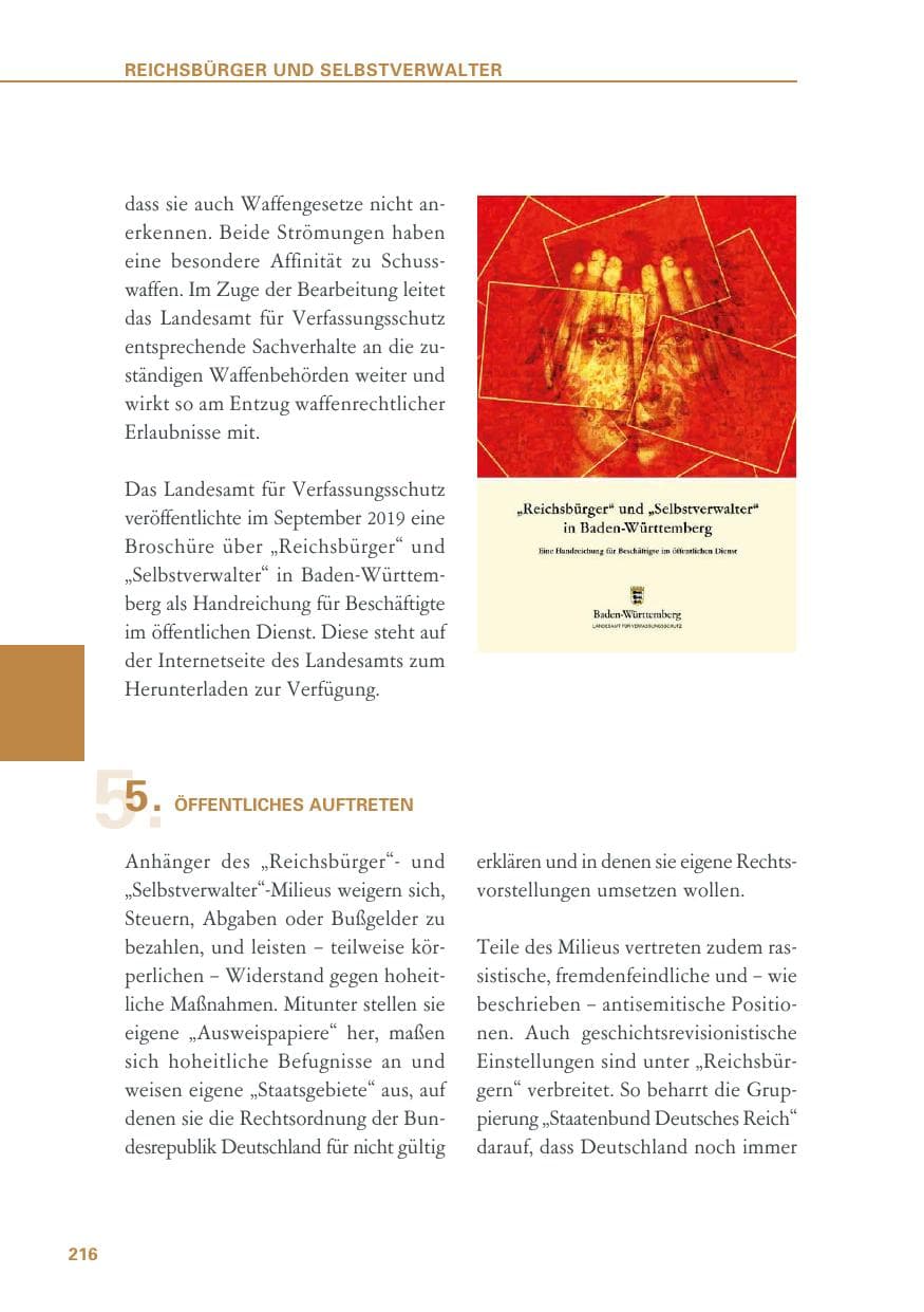 Seite 216 des Verfassungsschutzbericht 2019 Baden-Württemberg