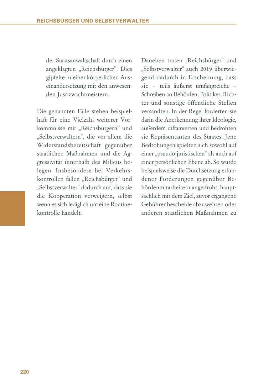 Seite 220 des Verfassungsschutzbericht 2019 Baden-Württemberg