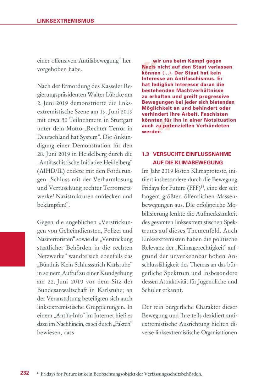 Seite 232 des Verfassungsschutzbericht 2019 Baden-Württemberg