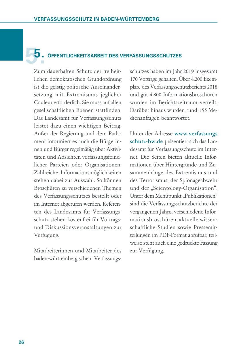 Seite 26 des Verfassungsschutzbericht 2019 Baden-Württemberg
