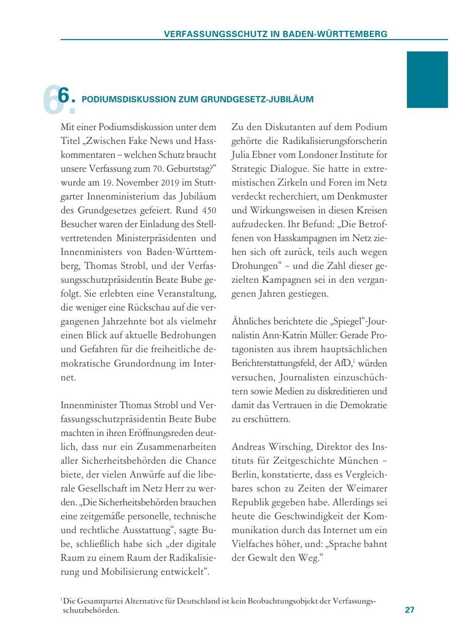 Seite 27 des Verfassungsschutzbericht 2019 Baden-Württemberg