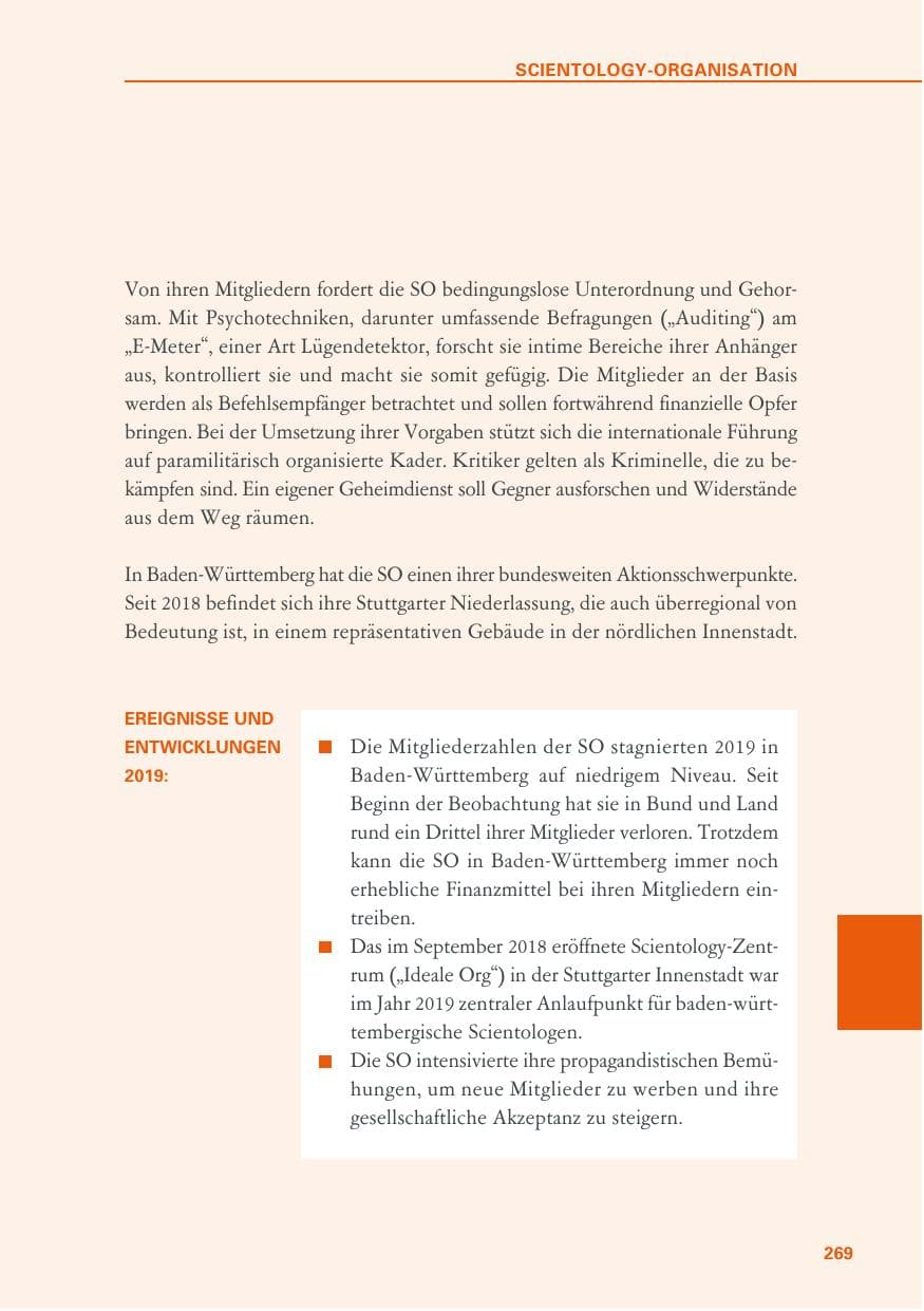 Seite 269 des Verfassungsschutzbericht 2019 Baden-Württemberg