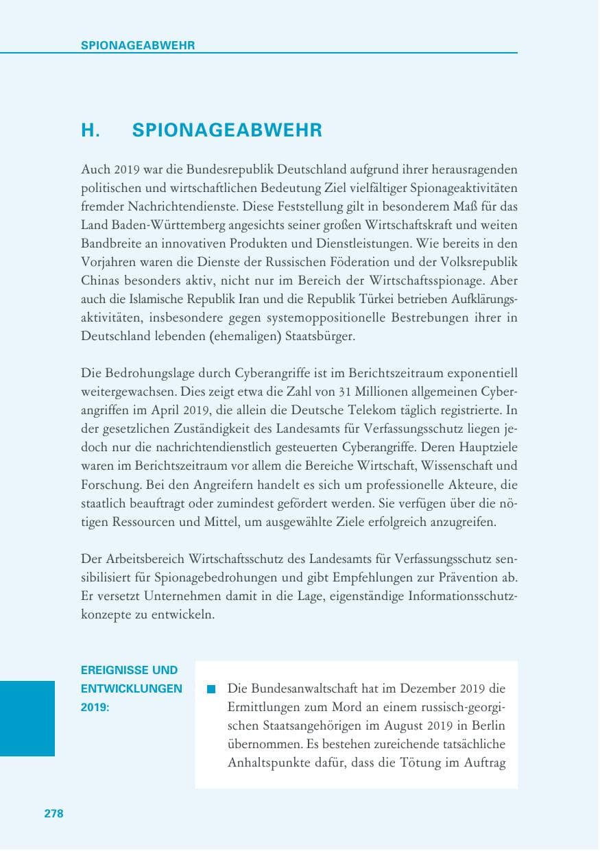 Seite 278 des Verfassungsschutzbericht 2019 Baden-Württemberg