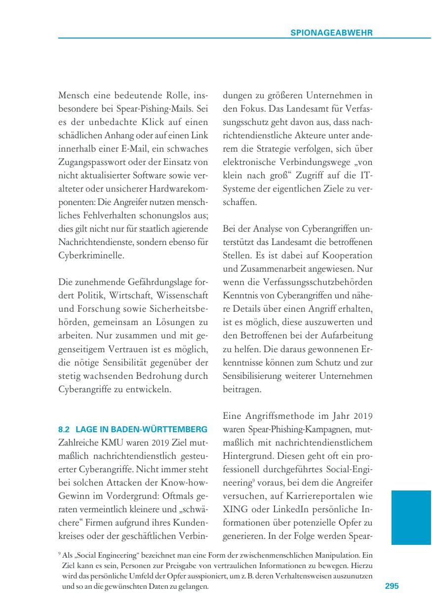 Seite 295 des Verfassungsschutzbericht 2019 Baden-Württemberg