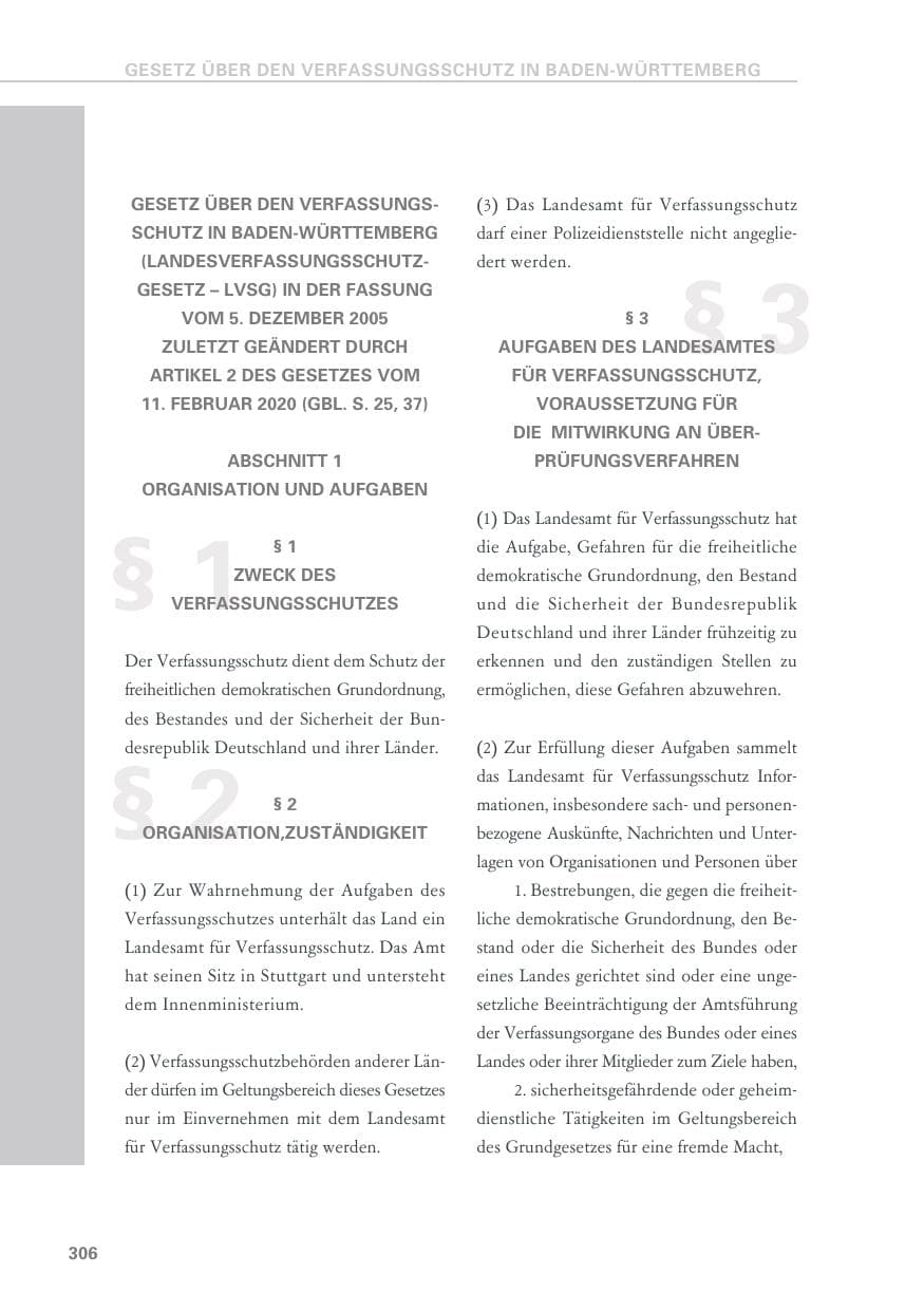 Seite 306 des Verfassungsschutzbericht 2019 Baden-Württemberg
