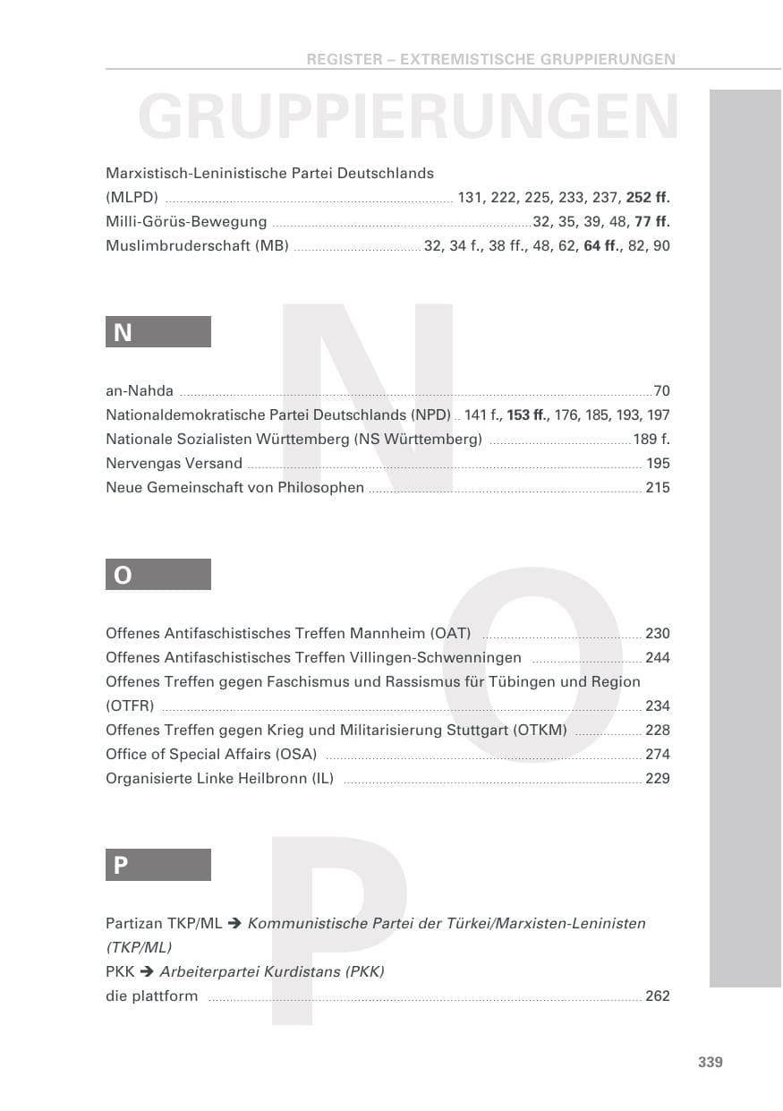 Seite 339 des Verfassungsschutzbericht 2019 Baden-Württemberg