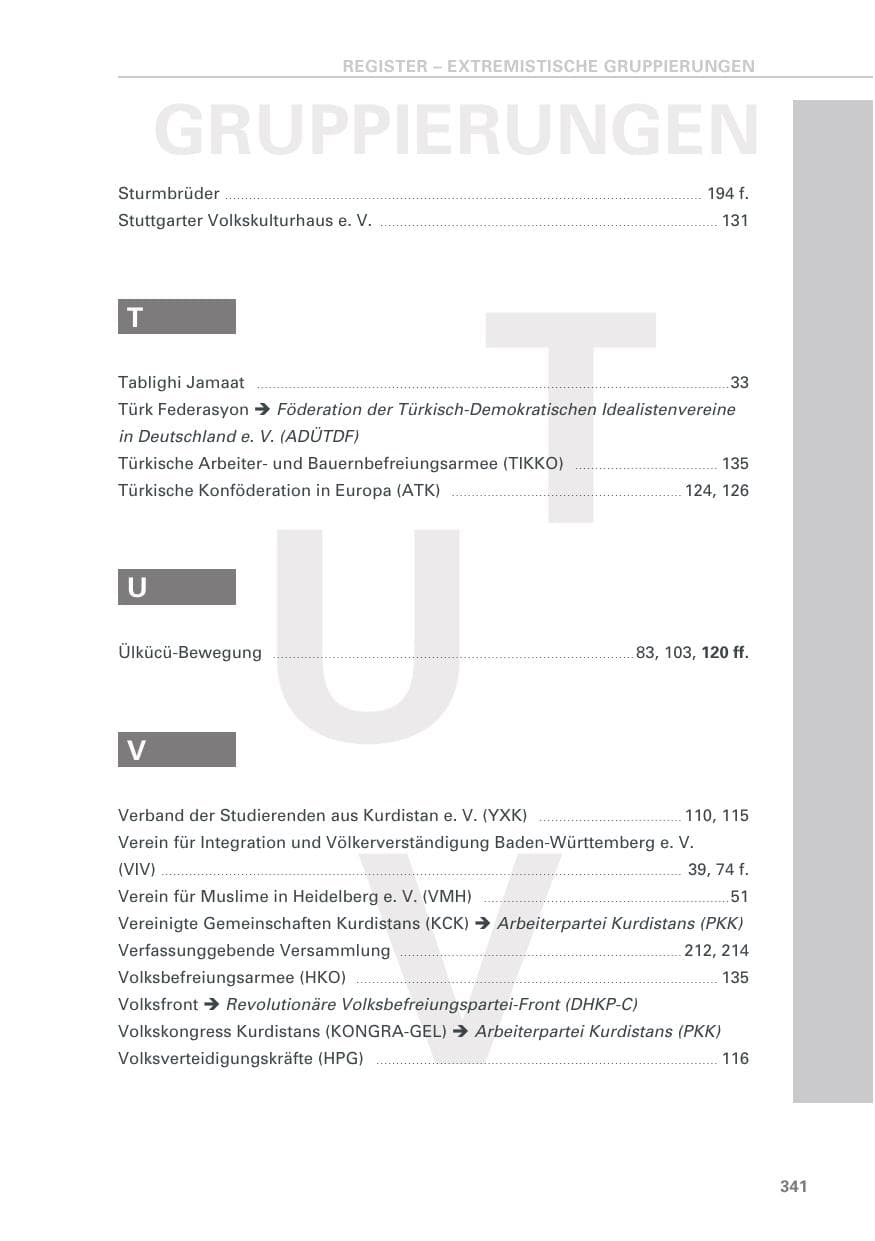 Seite 341 des Verfassungsschutzbericht 2019 Baden-Württemberg