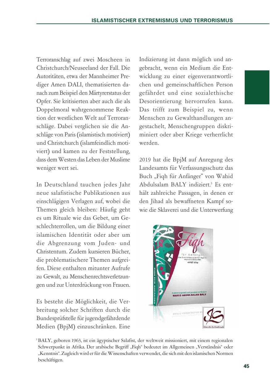 Seite 45 des Verfassungsschutzbericht 2019 Baden-Württemberg