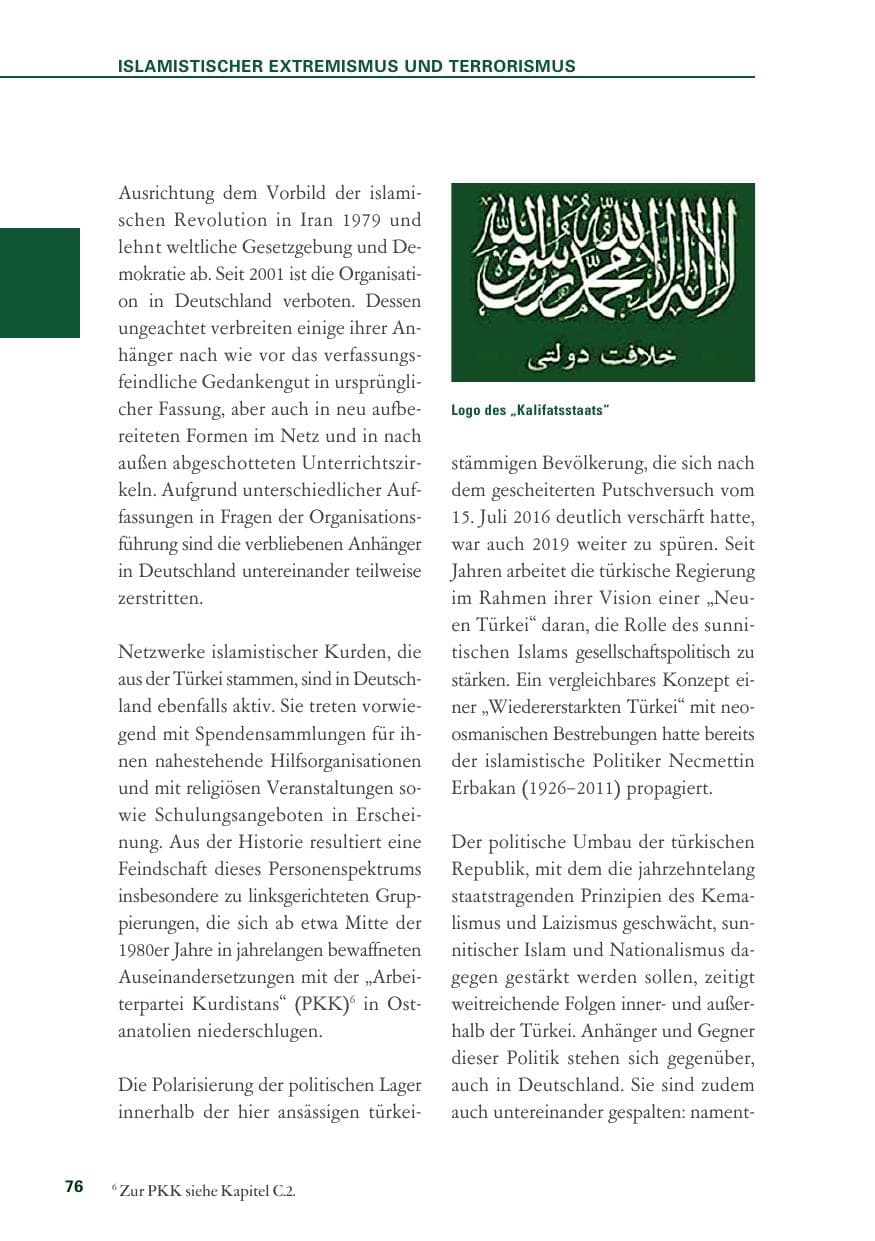 Seite 76 des Verfassungsschutzbericht 2019 Baden-Württemberg