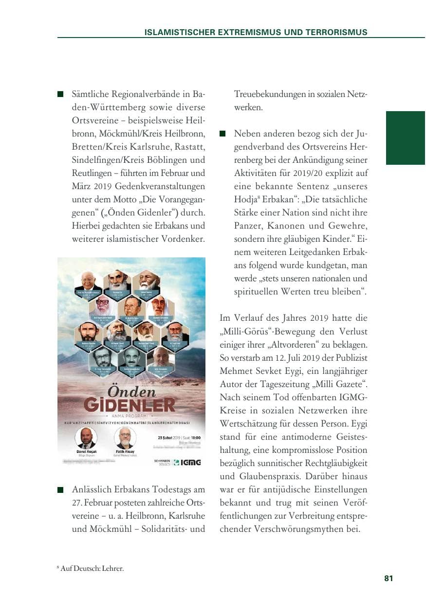 Seite 81 des Verfassungsschutzbericht 2019 Baden-Württemberg