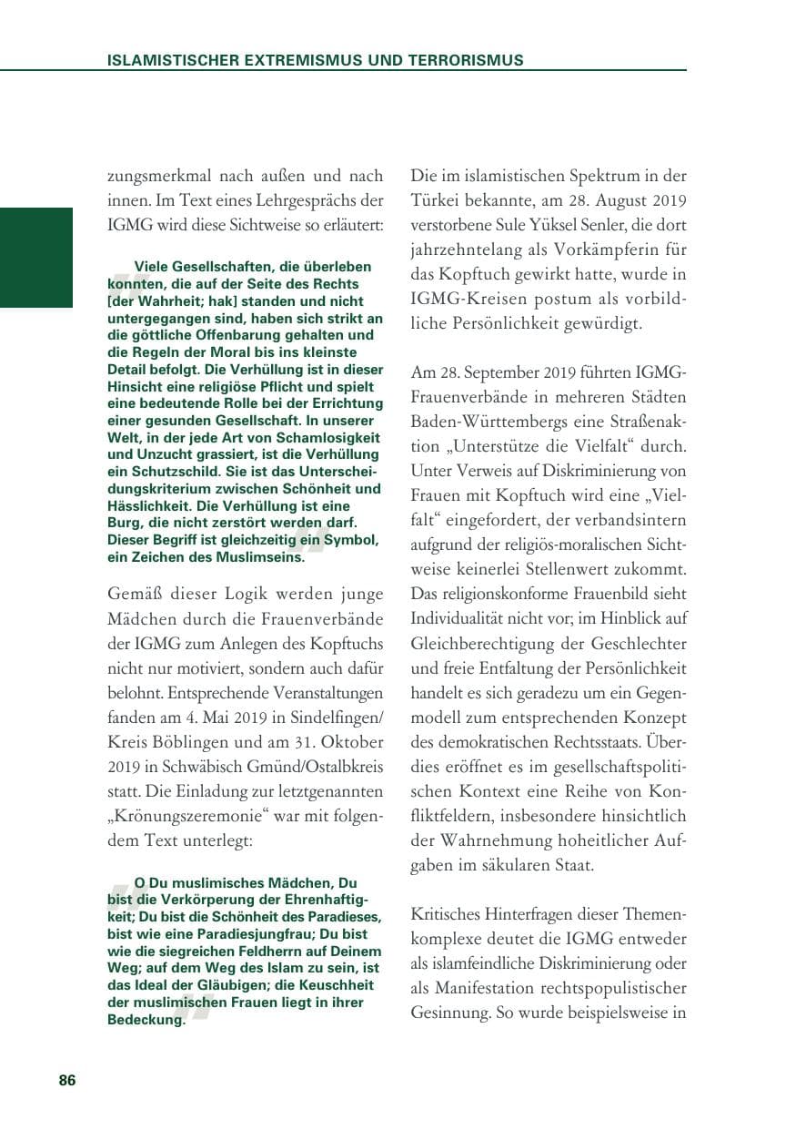 Seite 86 des Verfassungsschutzbericht 2019 Baden-Württemberg