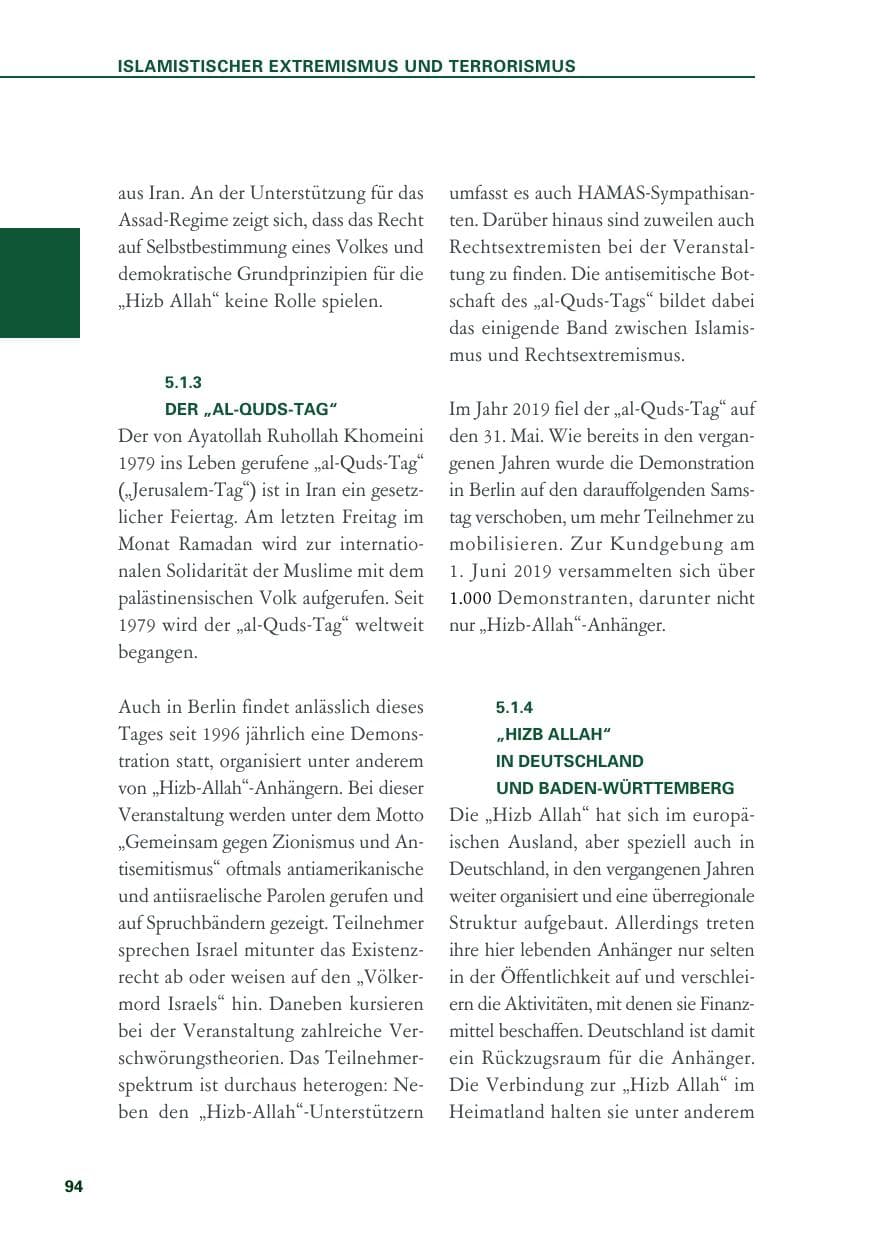 Seite 94 des Verfassungsschutzbericht 2019 Baden-Württemberg