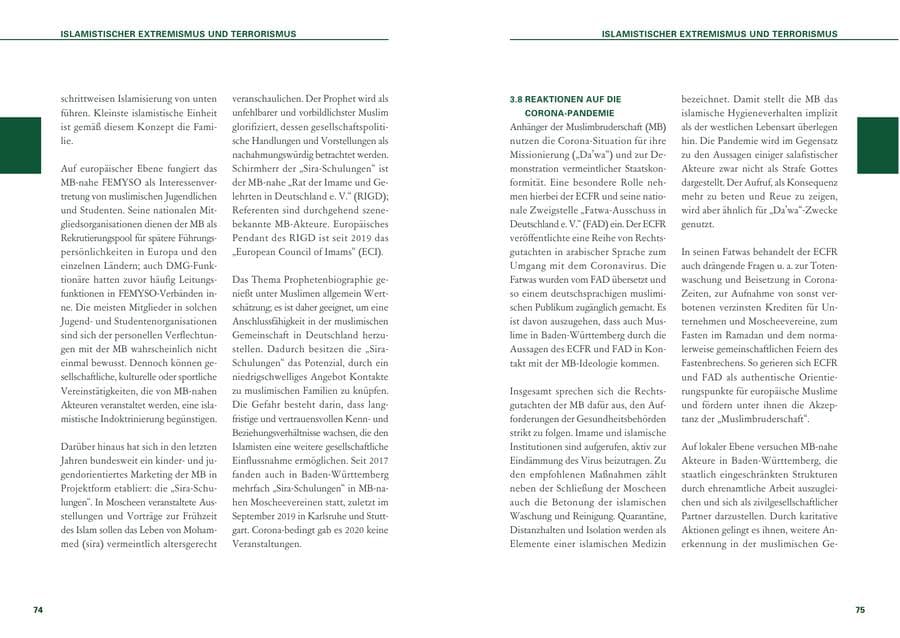 Seite 38 des Verfassungsschutzbericht 2020 Baden-Württemberg