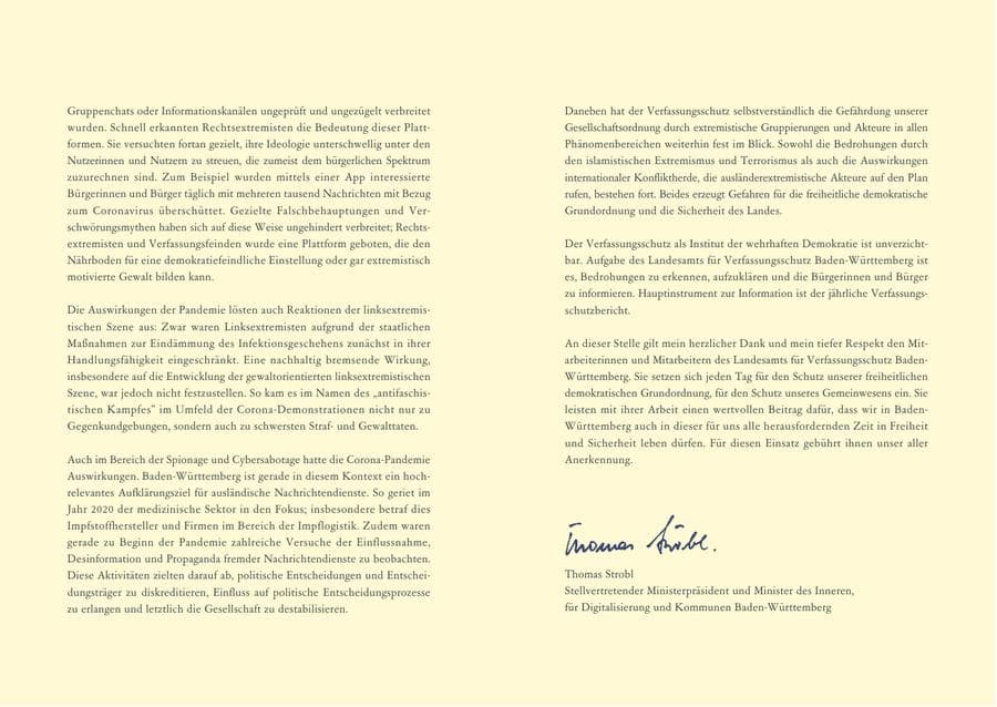 Seite 5 des Verfassungsschutzbericht 2020 Baden-Württemberg