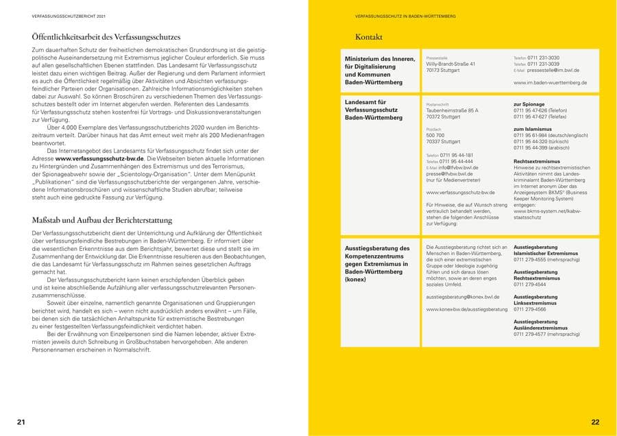 Seite 13 des Verfassungsschutzbericht 2021 Baden-Württemberg