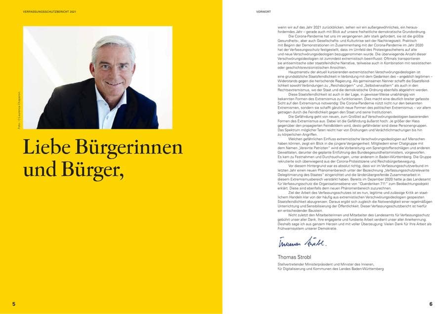 Seite 5 des Verfassungsschutzbericht 2021 Baden-Württemberg