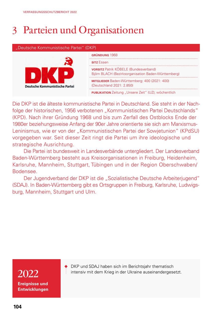 Seite 102 des Verfassungsschutzbericht 2022 Baden-Württemberg