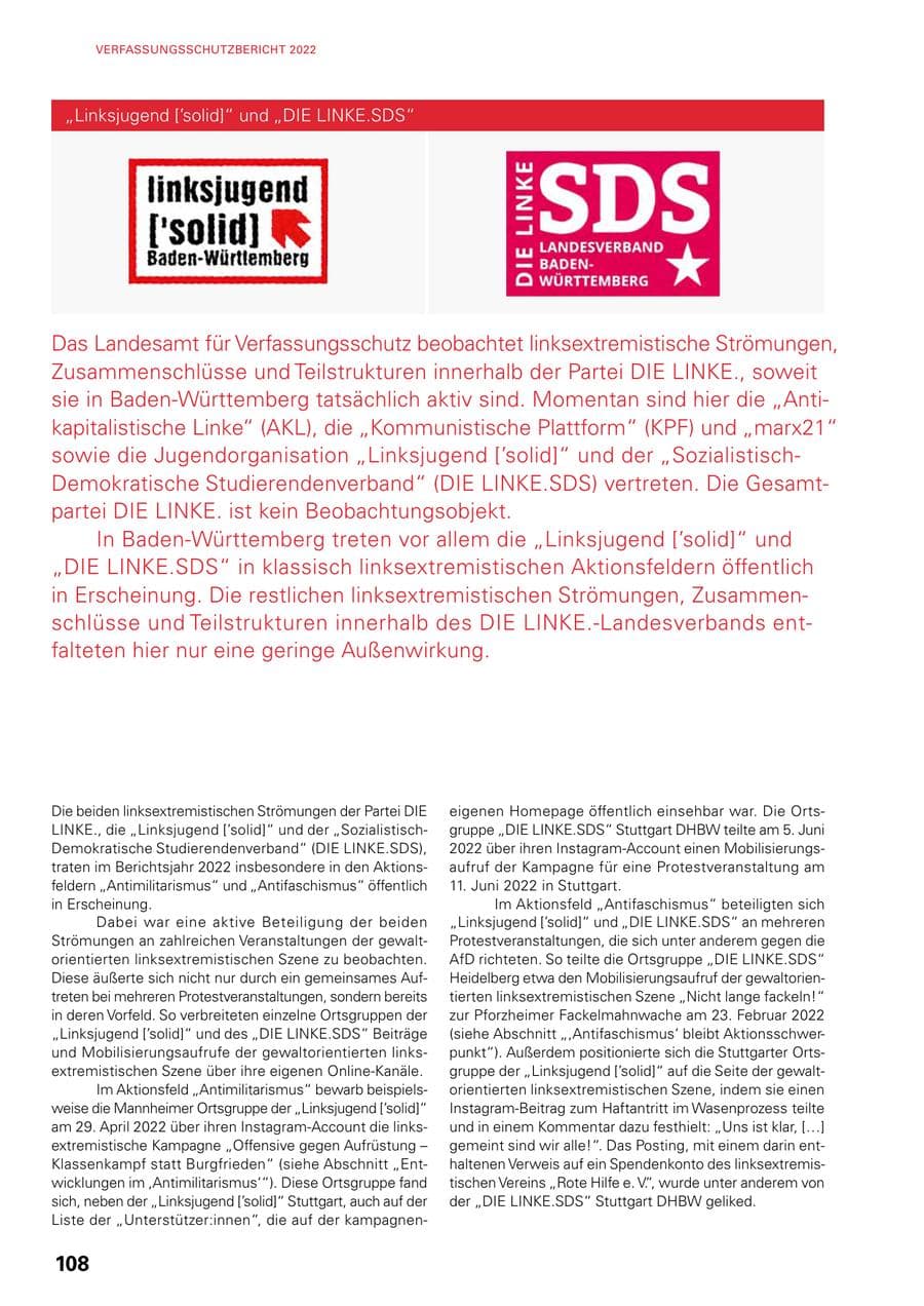 Seite 106 des Verfassungsschutzbericht 2022 Baden-Württemberg