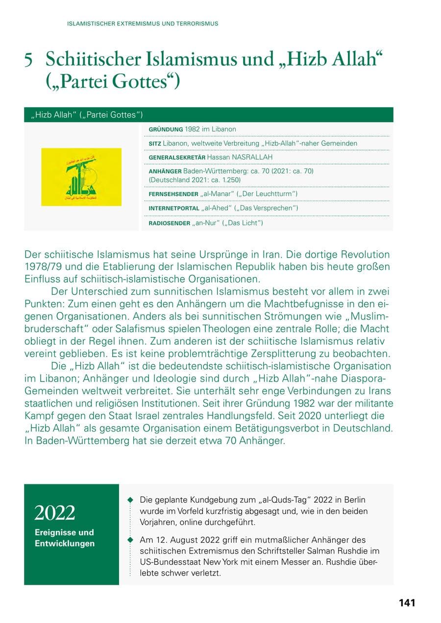 Seite 139 des Verfassungsschutzbericht 2022 Baden-Württemberg