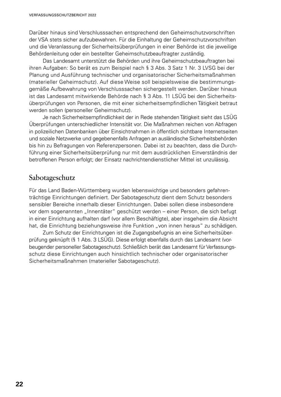 Seite 20 des Verfassungsschutzbericht 2022 Baden-Württemberg