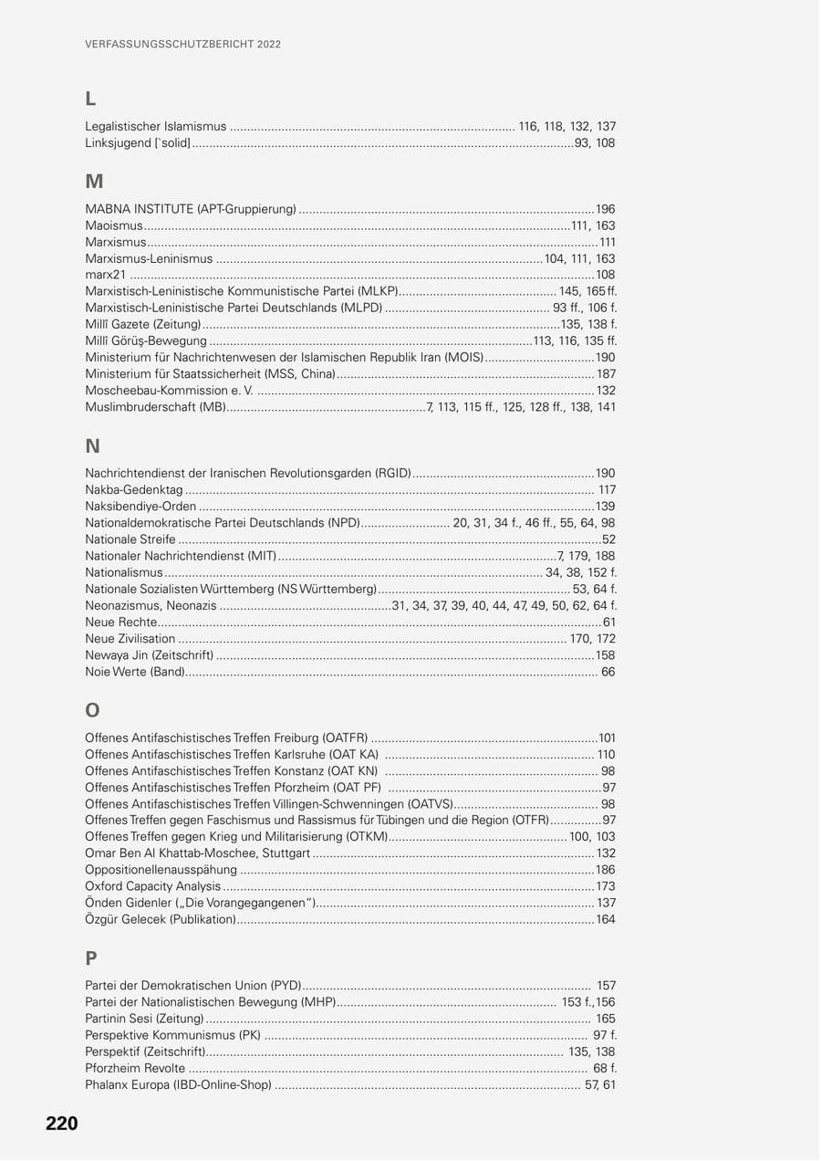 Seite 218 des Verfassungsschutzbericht 2022 Baden-Württemberg
